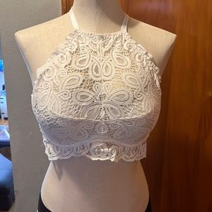 Pink white push up lace bralette